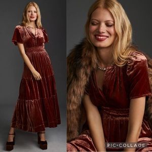 Anthropologie Somerset Velvet Maxi Dress Wine Burgundy Deep Red Raspberry